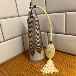 Mag Parfums Art Glass Tall  Perfume Bottle with Tassel Atomizer Purple & White
